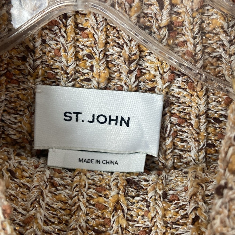 St. John Santana Knit Turtleneck Sweater Tan Speckled Ribbed Size L - Picture 3 of 6